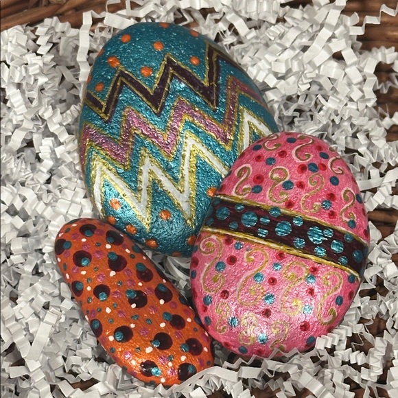 Handmade Other - Original Hand-painted Easter Egg Rock • Set of 3